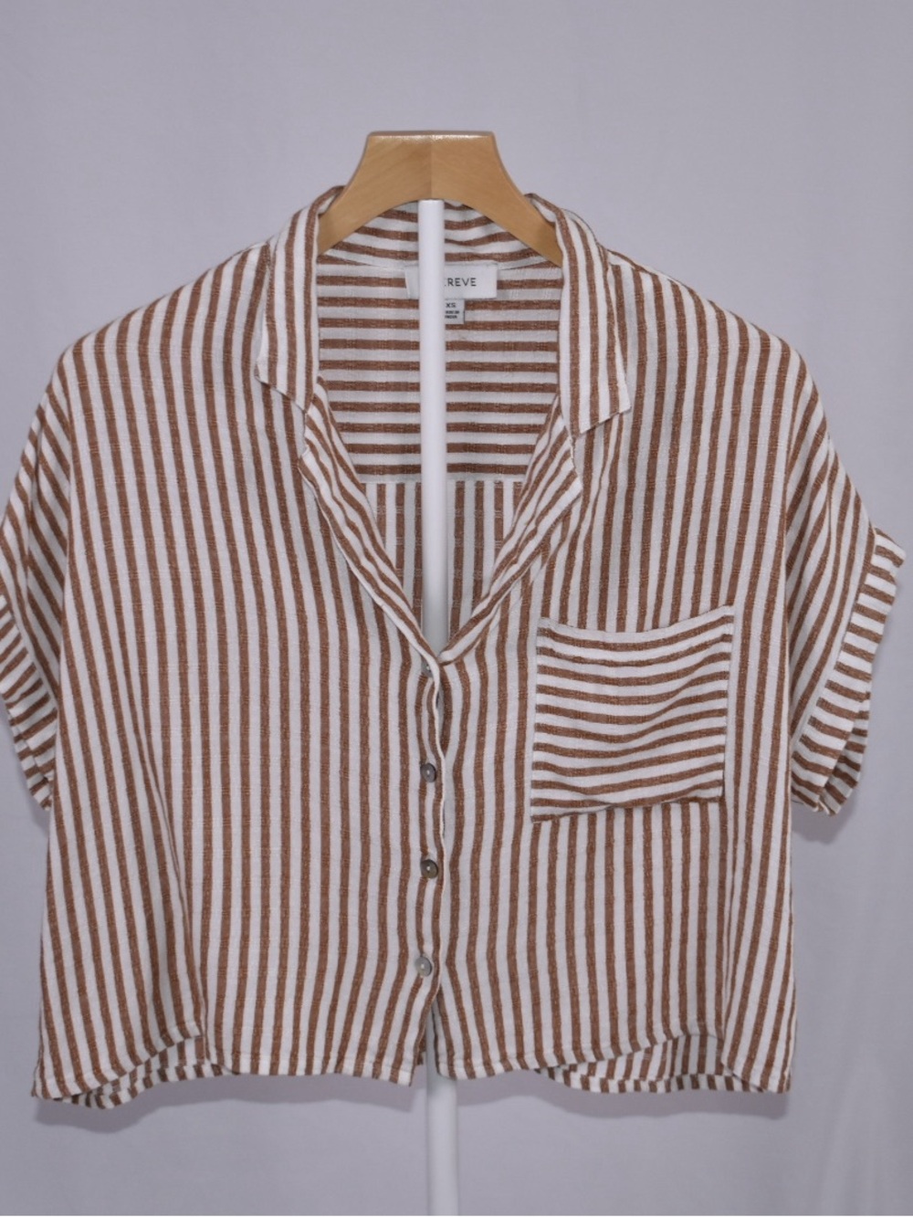 EVEREVE Striped Button Front Shirt XS Brown White Cropped